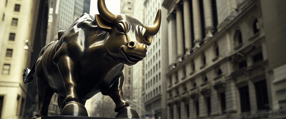 Concept art of an article about Recession Warning Signs: Charging Bull statue on Wall Street (AI Art)